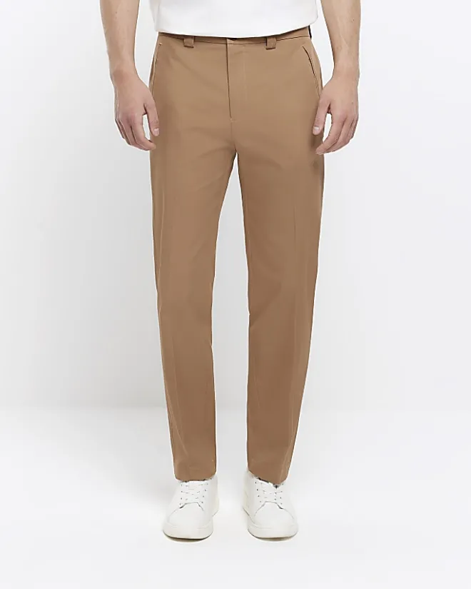 River Island Stone tapered fit smart trousers Grey Best