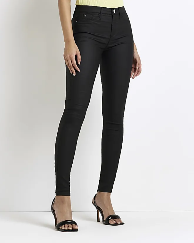 River Island Tall mid rise super skinny jeggings Black Outlet