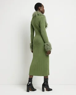 River Island Tall faux fur bodycon midi dress Green Best