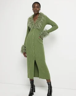 River Island Tall faux fur bodycon midi dress Green Best