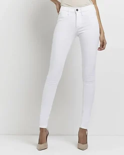 River Island Tall molly mid rise super skinny jeans White Discount