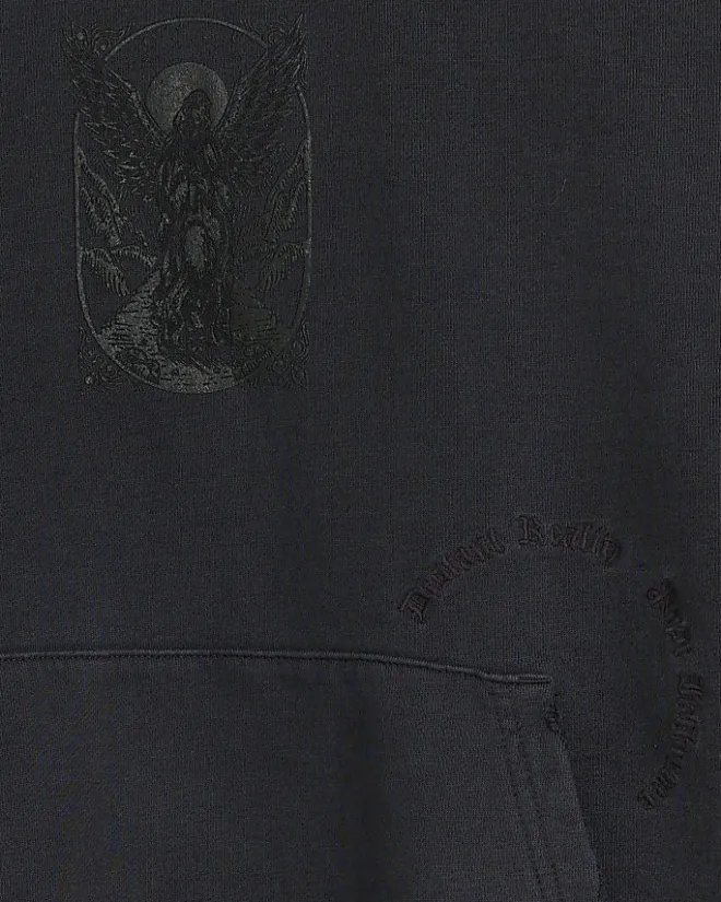 River Island Washed regular gothic graphic hoodie Black Clearance