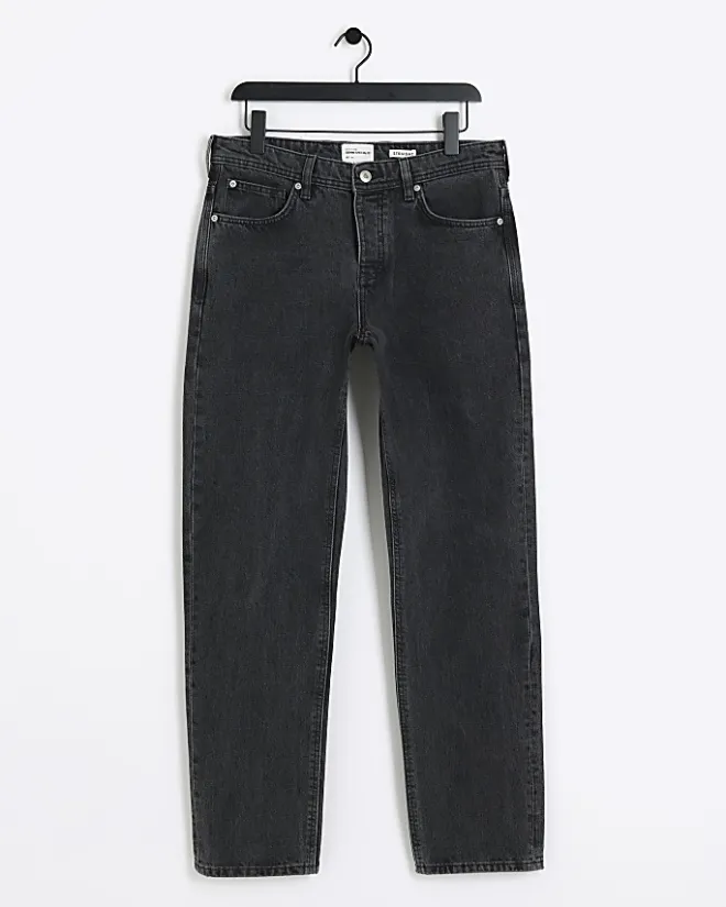 River Island Washed straight fit jeans Black Outlet