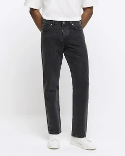 River Island Washed straight fit jeans Black Outlet