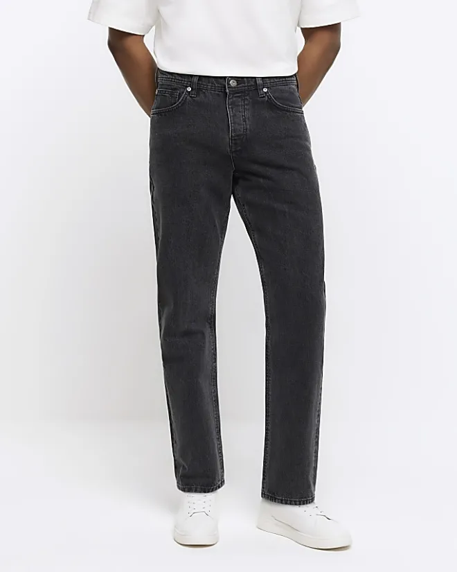 River Island Washed straight fit jeans Black Outlet
