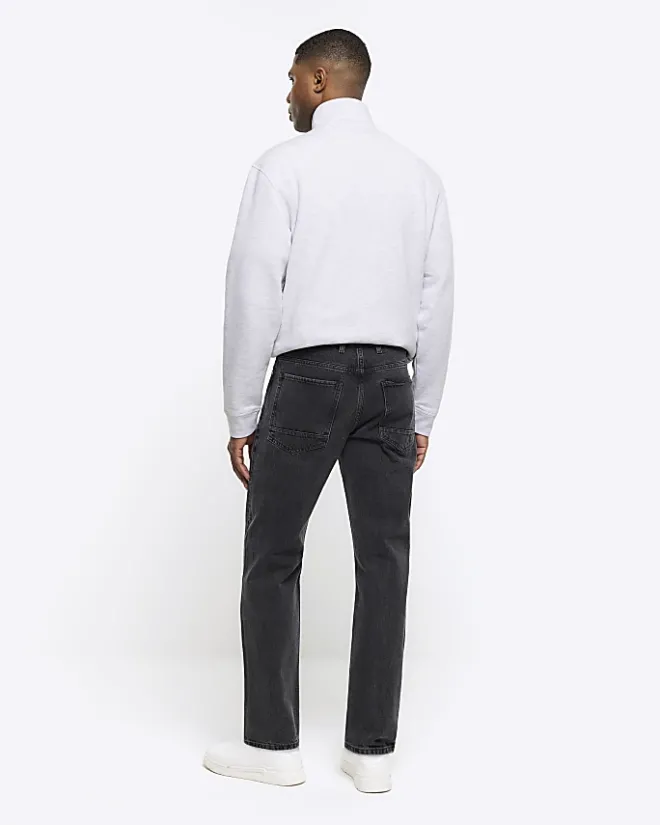 River Island Washed straight fit jeans Black Outlet