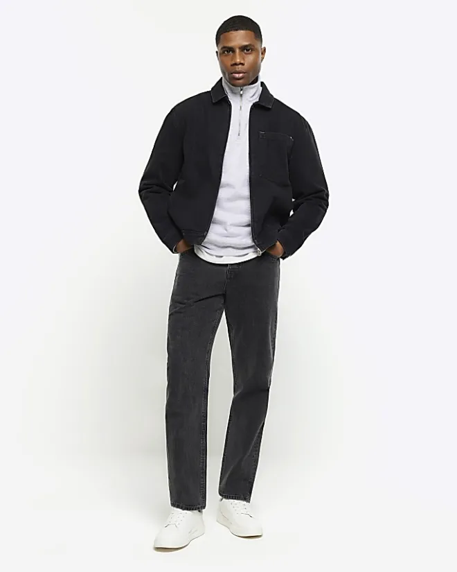 River Island Washed straight fit jeans Black Outlet