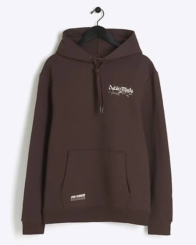 River Island Washed regular fit graphic hoodie Brown New