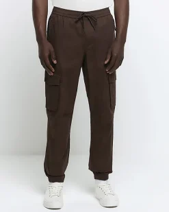 River Island Washed slim fit cargo joggers Brown Sale