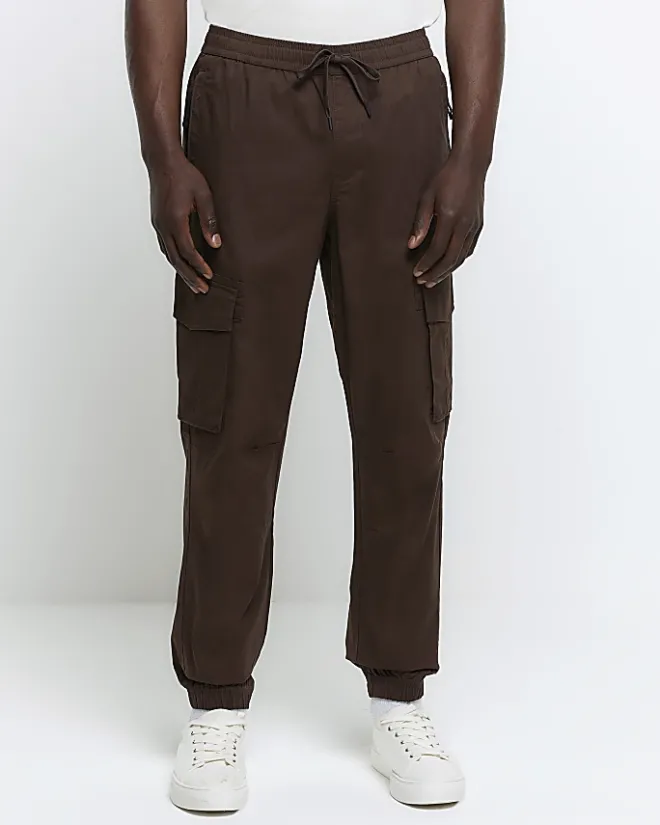 River Island Washed slim fit cargo joggers Brown Sale