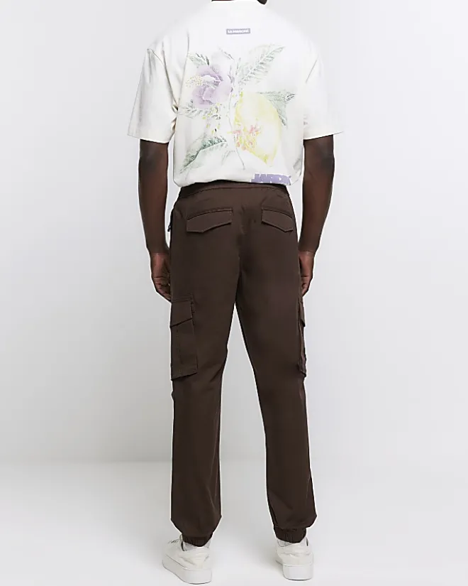 River Island Washed slim fit cargo joggers Brown Sale