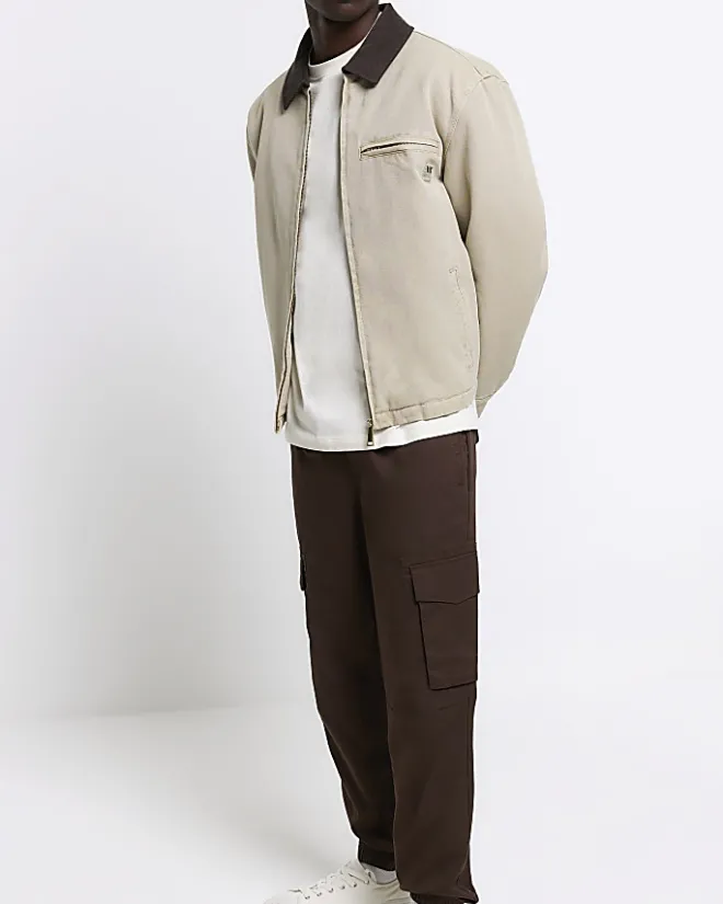 River Island Washed slim fit cargo joggers Brown Sale