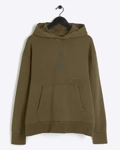 River Island Washed regular fit Japanese hoodie Khaki Outlet