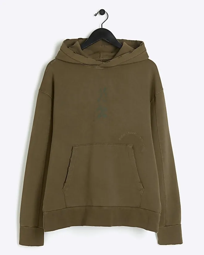 River Island Washed regular fit Japanese hoodie Khaki Outlet