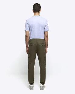 River Island Washed regular fit cargo joggers Khaki Outlet