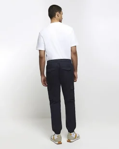 River Island Washed slim fit cargo joggers Navy Hot
