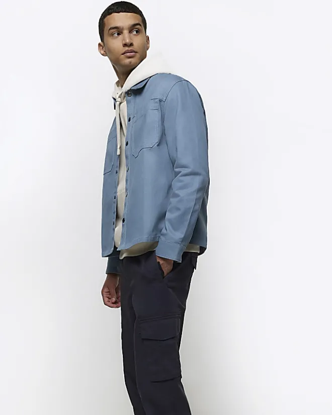 River Island Washed slim fit cargo joggers Navy Hot