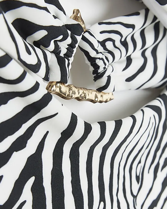 River Island animal bandeau cut out swimsuit White Best