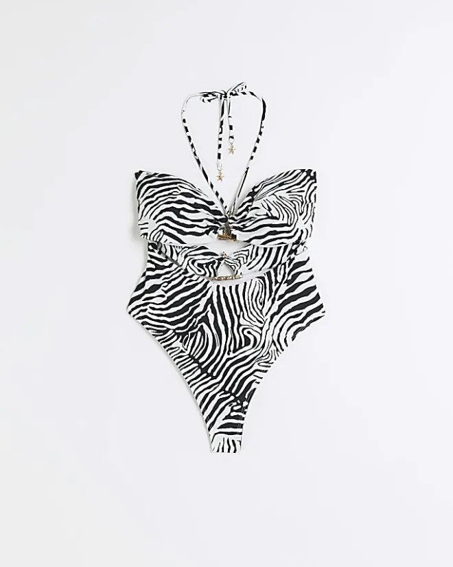 River Island animal bandeau cut out swimsuit White Best