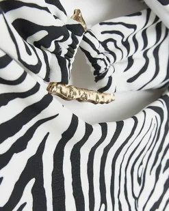 River Island animal bandeau cut out swimsuit White Best