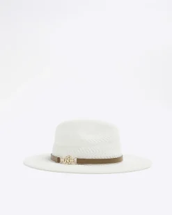 River Island Crochet Fedora Hat White Online