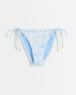 River Island floral frill tie side bikini bottoms White Best