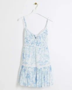 River Island floral plunge beach mini dress White Clearance