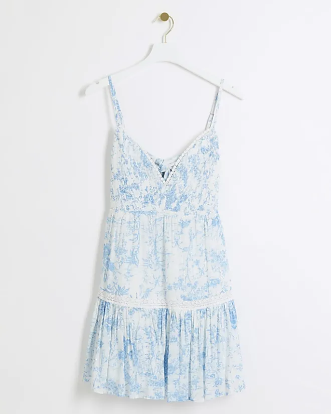 River Island floral plunge beach mini dress White Clearance