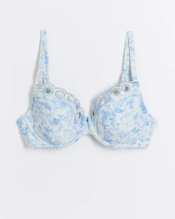 River Island floral scallop balconette bikini top White Discount