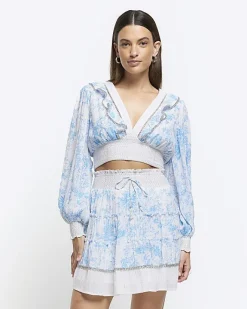 River Island floral shirred mini skirt White Best