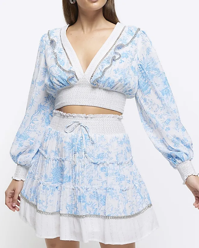 River Island floral shirred mini skirt White Best