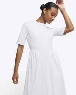River Island godet detail t-shirt midi dress White Best