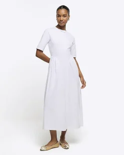 River Island godet detail t-shirt midi dress White Best