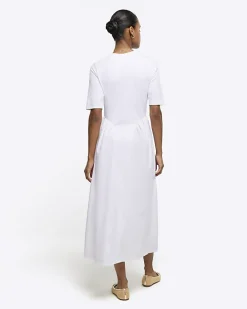 River Island godet detail t-shirt midi dress White Best