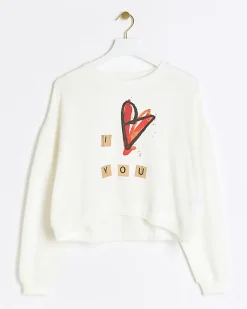 River Island heart sweatshirt White Discount