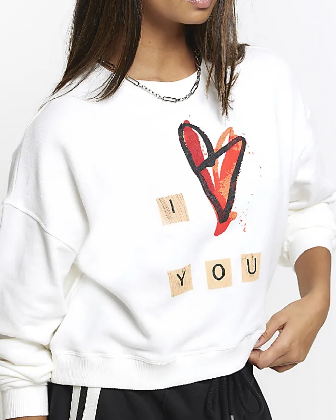 River Island heart sweatshirt White Discount