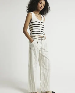 River Island high waisted stripe loose jeans White Sale