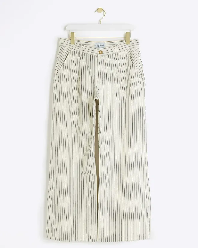 River Island high waisted stripe loose jeans White Sale