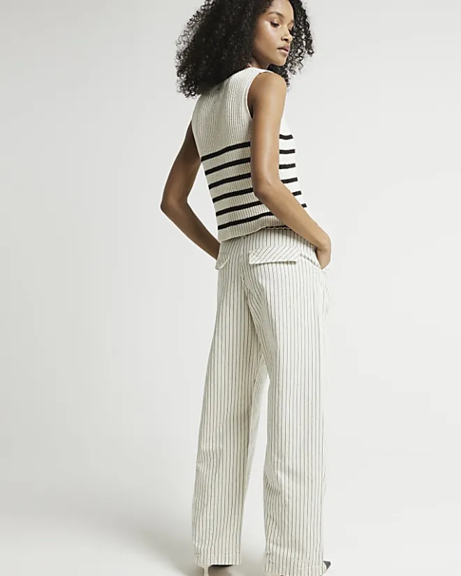 River Island high waisted stripe loose jeans White Sale