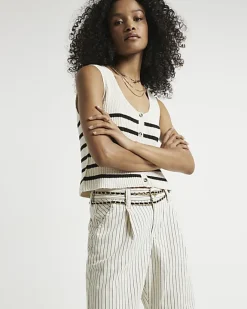 River Island high waisted stripe loose jeans White Sale