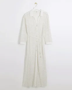 River Island mesh sequin beach maxi shirt dress White Fashion