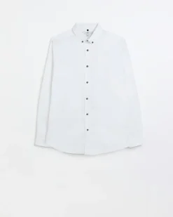 River Island Muscle fit long sleeve Shirt White Sale