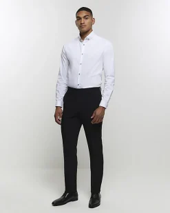 River Island Muscle fit long sleeve Shirt White Sale