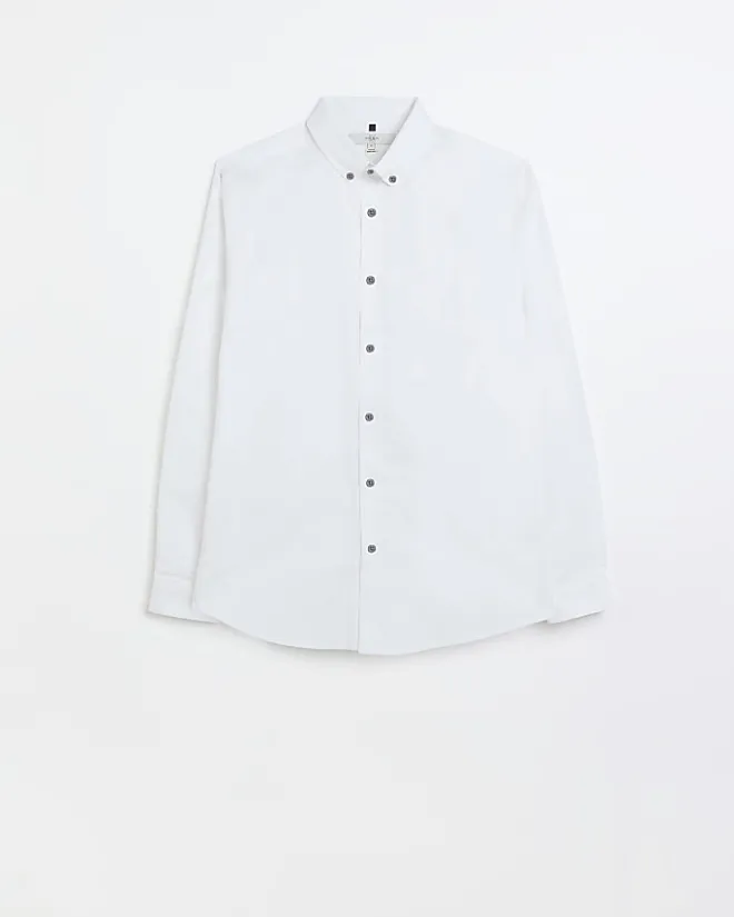 River Island Muscle fit long sleeve Shirt White Sale
