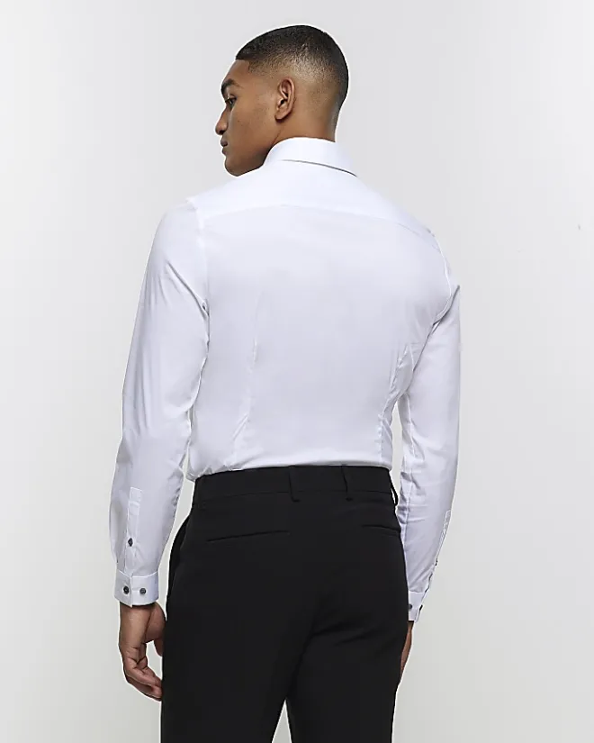 River Island Muscle fit long sleeve Shirt White Sale