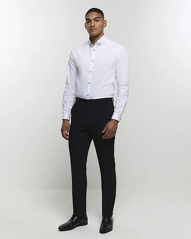 River Island Muscle fit long sleeve Shirt White Sale