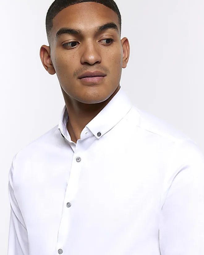 River Island Muscle fit long sleeve Shirt White Sale