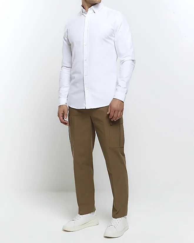 River Island muscle fit oxford smart shirt White Clearance