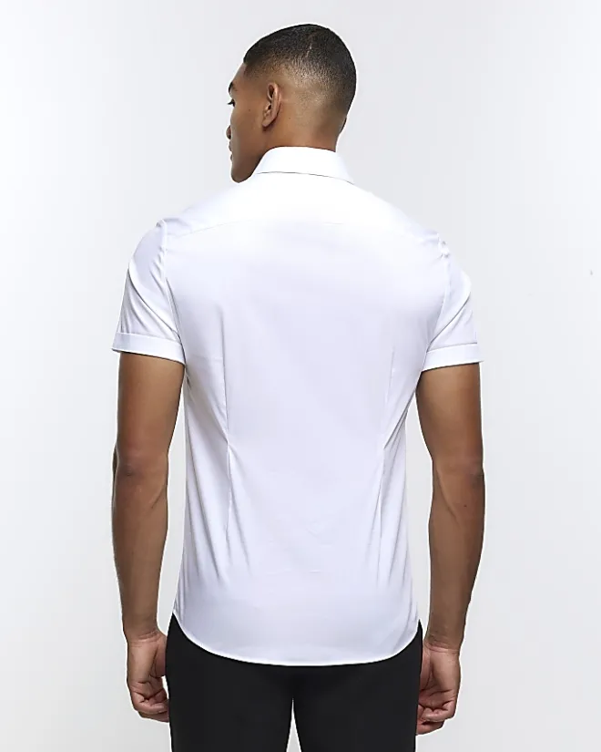 River Island muscle fit short sleeve shirt White Best