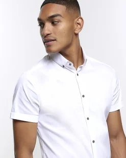 River Island muscle fit short sleeve shirt White Best